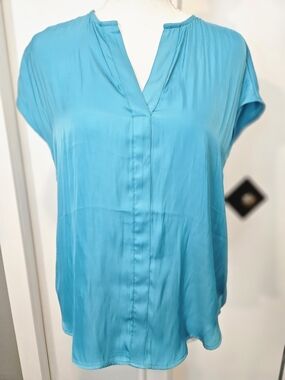 Blue Rachel Turquoise V-Neck Cap Sleeve Blouse